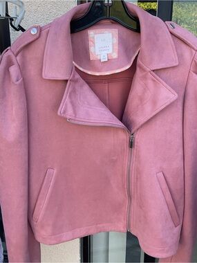 LC Lauren Conrad Rose Pink Suede-Look Moto Jacket